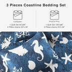 HORIMOTE HOME Coastal Quilt Bedding Set King Size, Reversible Navy Summer Beach Quilt Lightweight Ocean Nautical Comforter Tropical Bedspread Coverlet with 2 Pillow Shams for All Seasons (106"x96")