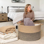 Goodpick Extra Large Wicker Storage Basket, 83L Woven Blanket Storage for Living Room, Round Baby Basket for Clothes, Big Laundry Hamper for Pillow, 21.7 x 13.8 inches