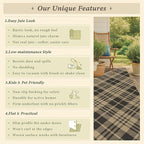 JTJ Vintage Checkered Easy Jute Rugs for Large Living Room 8x10 - Diamond Patterned Woven Rug for Bedroom, Indoor Area, Dining Room, Washable Foldable Low Pile Black and White Classic Decor