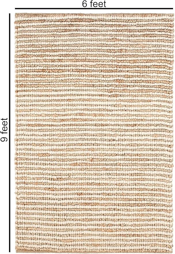 FRELISH DECOR Wool and Jute Premium Handwoven Chunky Stripes Rug - Contemporary Area Rug for Living Room Bedroom (6' x 9' - Natural Ivory)