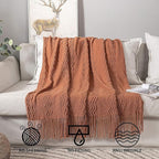 MIULEE Orange Knitted Throw Blanket for Couch Boho Terracotta Rust Textured Cozy Woven Blanket with Tassels for Sofa Chair Bed Living Room Acrylic Wave Pattern 60"x80"