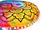 Round Mandala Floor Pillow Cover Seating Cushion Throw Cover Ottoman Pouf Cover Pom Pom Pillow Cases Hippie Decorative Bohemian Boho Indian 22 Inches (Multi Color)