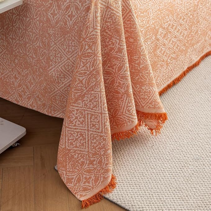 ROOMLIFE Orange Couch Cover Boho Sofa Covers for 3 Cushion Couch Washable, Furniture Protector Sofa Couch Cover for Dogs, Soft Breathable Sofa Slipcover, Couch Throw Blankets with Tassels 71''X134''