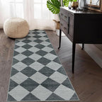 Beeiva Checkered Print Hallway Rug 2x6, Ultra Thin Kitchen Rug Runner Non Slip Washable Carpet Runners for Hallway 6ft, Modern Diamond Stain Resistant Floor Carpet for Bathroom Bedroom Entryway
