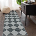 Beeiva Checkered Kitchen Runner Rug 2.5x10, Ultra Thin Washable Runners for Hallways Non Slip, Moroccan Trellis Print Non Shedding Kitchen Runner Rugs, Stain Resistant Blue/Grey Hallway Home Decor