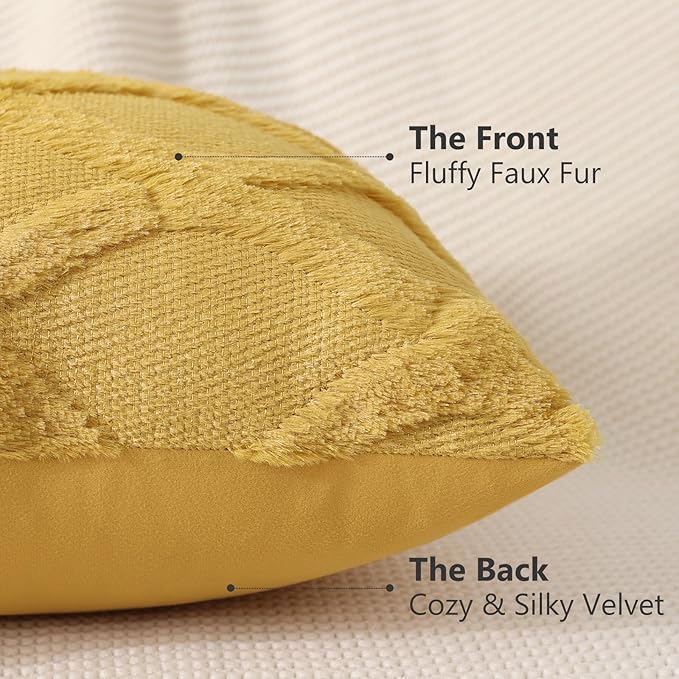 decorUhome Spring Euro Sham Throw Pillow Covers 26x26 Inch Set of 2, Soft Plush Faux Fur Wool Mustard Yellow Accent Couch Pillow Covers for Modern Farmhouse Bed Sofa Living Room