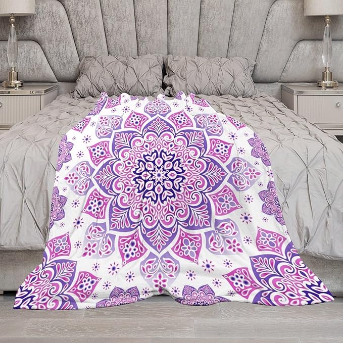 Boho Mandala Floral Throw Blanket Bohemian Hippie Flower Blanket for Sofa Bed Couch Chair Or Dorm 50"x60"