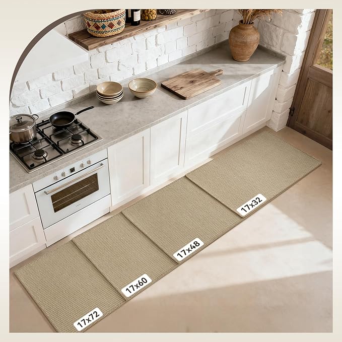 RESARE 100% Jute Kitchen Rugs Non Slip, 17"x32" Kitchen Mats for Floor, Farmhouse Kitchen Runner Rug with Latex Back, Boho Natural Woven Rugs Kitchen Floor Mat for Sink, Laundry, Entrance, Hallways