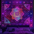 Apdidl Blacklight Boho Mandala Hippie Wall Tapestry for Bedroom, Glow in The Dark Neon Indian Bohemian Floral Tapestries Blanket Art Decor, UV Reactive Purple Wall Hanging for Living Room Dorm 51" X 60"