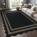 Scalloped Modern Easy Jute Carpet, 5x7 Outdoor Patio Washable Area Rug, Indoor Black Kitchen Rugs Farmhouse Neutral Non Slip Rug for Living Room Patio Entryway
