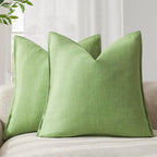 Foindtower Pack of 2, Decorative Linen Soild Throw Pillow Covers Soft Accent Euro Cushion Case Boho Farmhouse Pillowcase for Chair Couch Sofa Bedroom Living Room Home Decor 18 x 18 Inch Lime Green