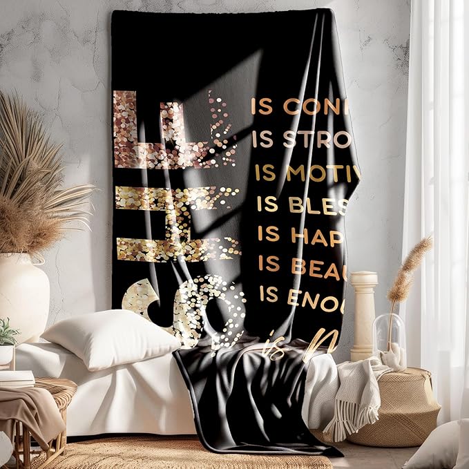 Black Inspirational Blanket, She is Confident Motivational Black Women Throw Blankets Gifts for Bed Couch Girly Room Bedroom Dorm Home Decor, Inspirational Gifts for Women, 50x60 Inches