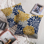 Navy Yellow Gray Grey Pillow Covers 22X22 Inch Set of 2, Modern Dahlia Floral Print Decorative Throw Pillow Covers Outdoor Farmhouse Cushion Case for Home Couch Sofa Bed Decoration