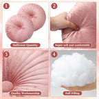Namalu 2 Pcs Round Throw Pillow 13.8 Inch Decorative Round Velvet Floor Pillows Pumpkin Throw Pillows with Center Button for Thanksgiving Home Decor Living Room Sofa Couch Bed Chair (Pink)