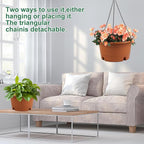 12 Inch Large Hanging Planters for Ootdoor Plants, 4 Pack Plastic Hanging Basket Pots with Drainage Trays & Chain, Hanging Pots for Plants Indoor Outdoor Garden Balcony Decoration (Terracotta)