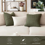 Foindtower Set of 2 Decorative Linen Check Throw Pillow Covers Neutral Farmhouse Lumbar Cushion Covers Modern Boho Home Decor for Sofa Chair Couch Bedroom Living Room,12×20 Inch,Olive Green