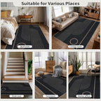 Tangsoo Geometric Line 4x6 Easy Jute Rug for Indoor Patio,Washable Ultra Thin Area Rug Non-Slip Black Outdoor Mat,Boho Rainbow Front Door Throw Carpet for Living Room Entryway Bedroom Foyer
