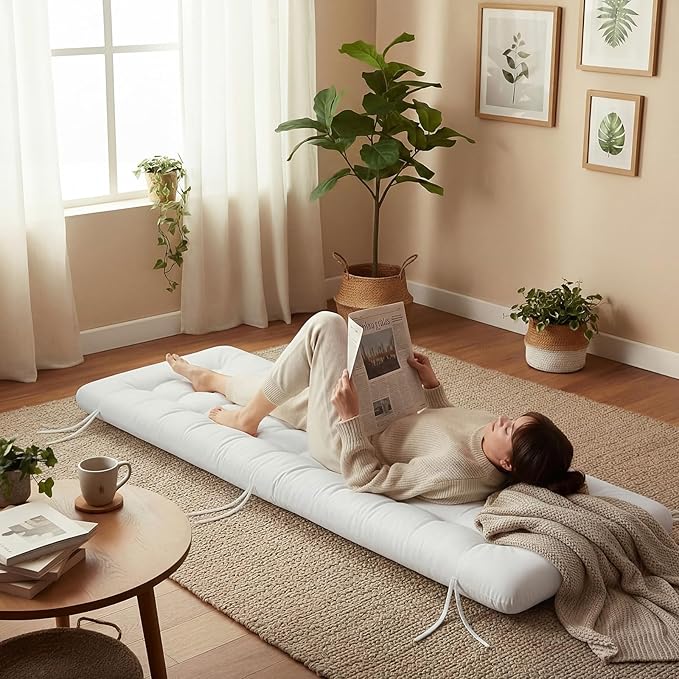 Long Floor Cushion Large Floor Cushion with Brushed Cotton 74.8 x 27.5 x 3.15 in Jumbo Lounger Pillow for Outdoor Indoor Bay Window Meditation Yoga Reading Sleeping(1 Pc,White)