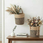 2-Pack Natural Jute Hanging Baskets 7 * 8inches, Round Woven Wall Decor & Storage Planter for Plant Decor and Home Organization,Walls Basket for Bedroom, Living Room, Bathroom,Boho Decor- Black Jute