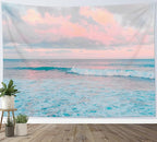 LB Ocean Pink Sky Tapestry, Teal Sea Ocean with Pink Cloud Wall Tapestry for Bedroom, Pastel Nature Landscape Wall Hanging Tapestry Wall Art for Living Room Home Decor, 60 x 40 Inches
