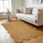 MDS 1 PC Handwoven Braided Jute Area Rug 2ft x 5ft Rectangle Scalloped Edge, 100% Natural Jute Rustic Farmhouse Reversible Accent Rug for Bedroom Living Room Hallway Entryway Office Kitchen (2' x 5')