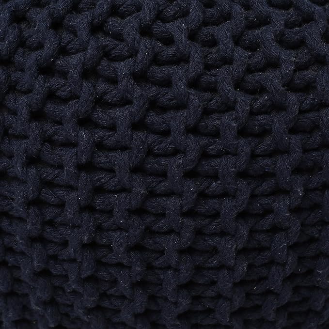 REDEARTH · Round Pouf Foot Stool Bean Bag Ottoman - Cable Knitted Cord Boho Pouffe - Poof Accent Bean Bag - Handmade by Artisans for Living Room - Bedroom (19.5"x19.5"x14") - Navy Blue