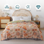 Boho Throw Blanket for Bed-100% Cotton Soft Breathable Farmhouse Decor Boho Quilt for Sofa (Boho Flowers, 60"x80")