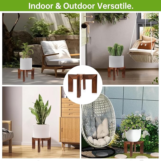 2 Pack Wood Plant Stand Indoor Holders for Plants, Sturdy Flower Pot Stands Plants Shelf, Wooden Stool for Patio Plant Stand, Fit 5-18 Inch Variety Flower Pots, Easily Assemble