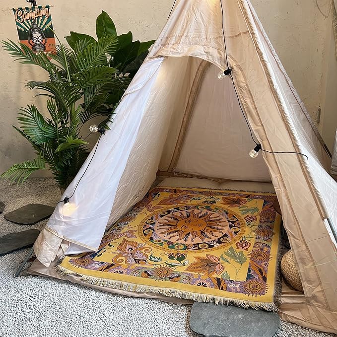 Hopstar Sun Throw Blanket Boho Hippie Tapestry Room Decor Western Blankets and Throws Soft Cozy Couch Cover for Loveseat Sofa Living Room Chair Travel 51"x63" (Yellow/Floral)