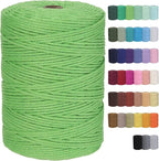 Macrame Cord 3mm x 328yards Natural Macrame Cotton Rope Colored Macrame Rope Soft Cotton Cord Macrame Supplies Craft Rope Macrame Yarn for Plant Hanger Wall Hanger Dreamcatcher (Light Green)