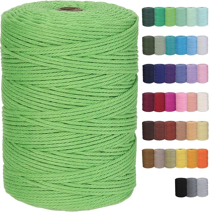 Macrame Cord 3mm x 328yards Natural Macrame Cotton Rope Colored Macrame Rope Soft Cotton Cord Macrame Supplies Craft Rope Macrame Yarn for Plant Hanger Wall Hanger Dreamcatcher (Light Green)