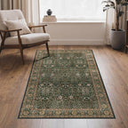 Bavni Washable Rugs 3x5-Machine Washable Rug Lightweight Low Pile, Vintage Floral Rug Non-Shedding Distressed Throw Carpet for Living Room Bedroom Office, Dark Green/Multi