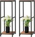 CASIMR Plant Stand for Indoor, Tall Metal Shelf with Square Wooden Board, 2 Tier Display Rack for Multiple Plants, 32 Inch Tiered Flower Pot Holder for Corner Living Room Balcony Garden Patio