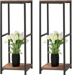 CASIMR Plant Stand for Indoor, Tall Metal Shelf with Square Wooden Board, 2 Tier Display Rack for Multiple Plants, 32 Inch Tiered Flower Pot Holder for Corner Living Room Balcony Garden Patio
