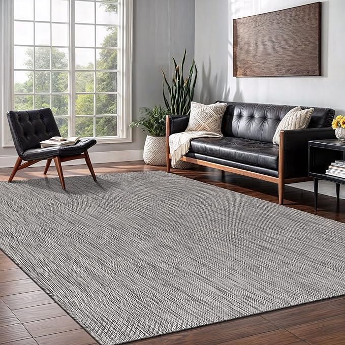 Washable Indoor Outdoor Rug 6x9 Weather Resistant Area Rugs Modern Solid for Porch Deck Balcony Backyard Patio Outside Carpet (6 X 9 Silver Grey)