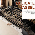 VClife Boho Couch Cover for Sofa, Anti Slip Chenille Sofa Cover for Sectional Sofa - 1 Piece Black Khaki Geometry Jacquard Sofa Slipcover, Pet-Friendly Couch Cushion Cover with Tassel 71"x 134"