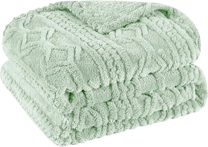 Superior Fleece Boho Jacquard Blanket, Decorative Blankets for Bedroom, Sofa, Fuzzy, Plush, Fluffy, Soft, Cute Room Decor, Beautiful Cover, Comfort Essentials, Arctic Collection, Twin, Sea Foam