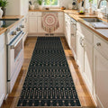 Lahome Moroccan Easy Jute Washable Runner Rug, 2x8 Non Slip Kitchen Runner Rug, Black Geometric Print Distressed Inside Entryway Runners for Hallways Laundry Room Foyer