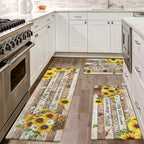 Likiyol Sunflower Kitchen Mats for Floor [3 PCS] Anti Fatigue Mats for Kitchen Floor, Floral Farmhouse Kitchen Rugs Non Slip Washable Comfort Kitchen Decor Mat, 18'' x 30'' + 18'' x 48'' + 18'' x 60''