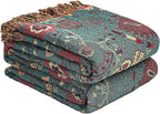 Boho Fall Throw Blanket for Bed,100% Ultra Cotton Soft Breathable Bed Throw Floral Printed Farmhouse Decor Rustic Bed Throws for Couch Sofa Quilt 80" x 90"
