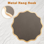 Wooden Bathroom Round Circle Mirror for Wall, Boho Wavy with Tempered Glass, Natural Frame Vanity Mirror Hanging/Leaning for Bedroom, Living Room, Entryway, Farmhouse(24 Inch,Scalloped)