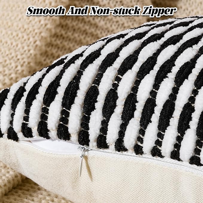 AmHoo Set of 2 Boho Chenille Pillow Cover Decorative Tufted Pillowcase for Couch Bed Sofa Bedroom Living Room Modern 18 x 18-Inch Black