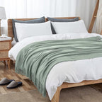 Vonty Sage Green Knitted Blanket with Tassels Fringe 60" x 80", Super Soft Knit Throw Blanket, Farmhouse Decorative Lightweight Blanket for Couch, Sofa, Bed