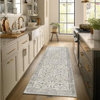 2'x6' Washable Runner Rug Utral Soft Lightweight Vintage Boho Distressed Non-Slip Backing,Low Pile Stain Resistant Farmhouse Rug for High-Traffic Hallway, Kitchen & Laundry
