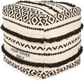 REDEARTH · UNSTUFFED Pouf Ottoman Cover Textured Boho Storage Cube Bean Bag Farmhouse Poof Pouffe Footrest for Living Room, Bedroom, Kidsroom; 100% Cotton (18"X18"X18"; Black Natural)