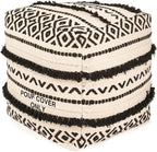 REDEARTH · UNSTUFFED Pouf Ottoman Cover Textured Boho Storage Cube Bean Bag Farmhouse Poof Pouffe Footrest for Living Room, Bedroom, Kidsroom; 100% Cotton (18"X18"X18"; Black Natural)
