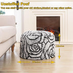 Asuprui Fluffy Flower Pouf Ottoman Cover Only – 20"x14" Round Plush Fuzzy Pouf Shell for Footrest, Stool or Floor Seat, Soft Removable Home Decor (No Insert Included) (Cream)