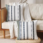 Boho Throw Pillow Covers 18 x 18 Chenille Pillow Covers Striped Square Elegant Neutral Striped Pillowcase Double Sided Pattern Soft Plush Farmhouse Home Decor for Living Room Couch Pack of 2