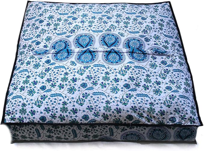 ICC Large Square Floor Pillow Cover Hippie Ottoman Pouf Cover Daybed Cotton Mandala Cushion Cover with Heavy Duty Zipper Seating Ottoman Poufs Dog-Pets Bed (Green Peacock, 35" Square)