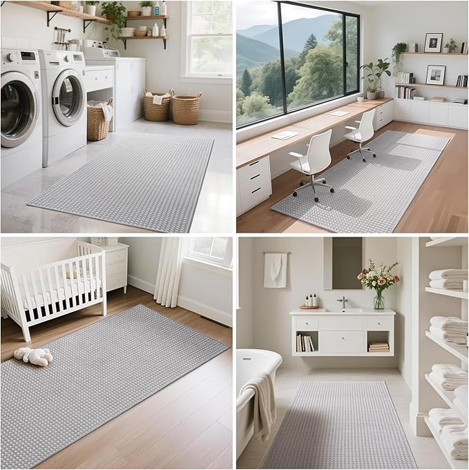 2x3 ft Indoor Door Mat Entryway Rug Non Slip Woven Washable Area Rugs Kitchen Mats for Floor, Front Entry Rug Entrance Doormat for Hall Porch Bathroom Kitchen Bedroom, Easy Clean, Gray 24"x36"